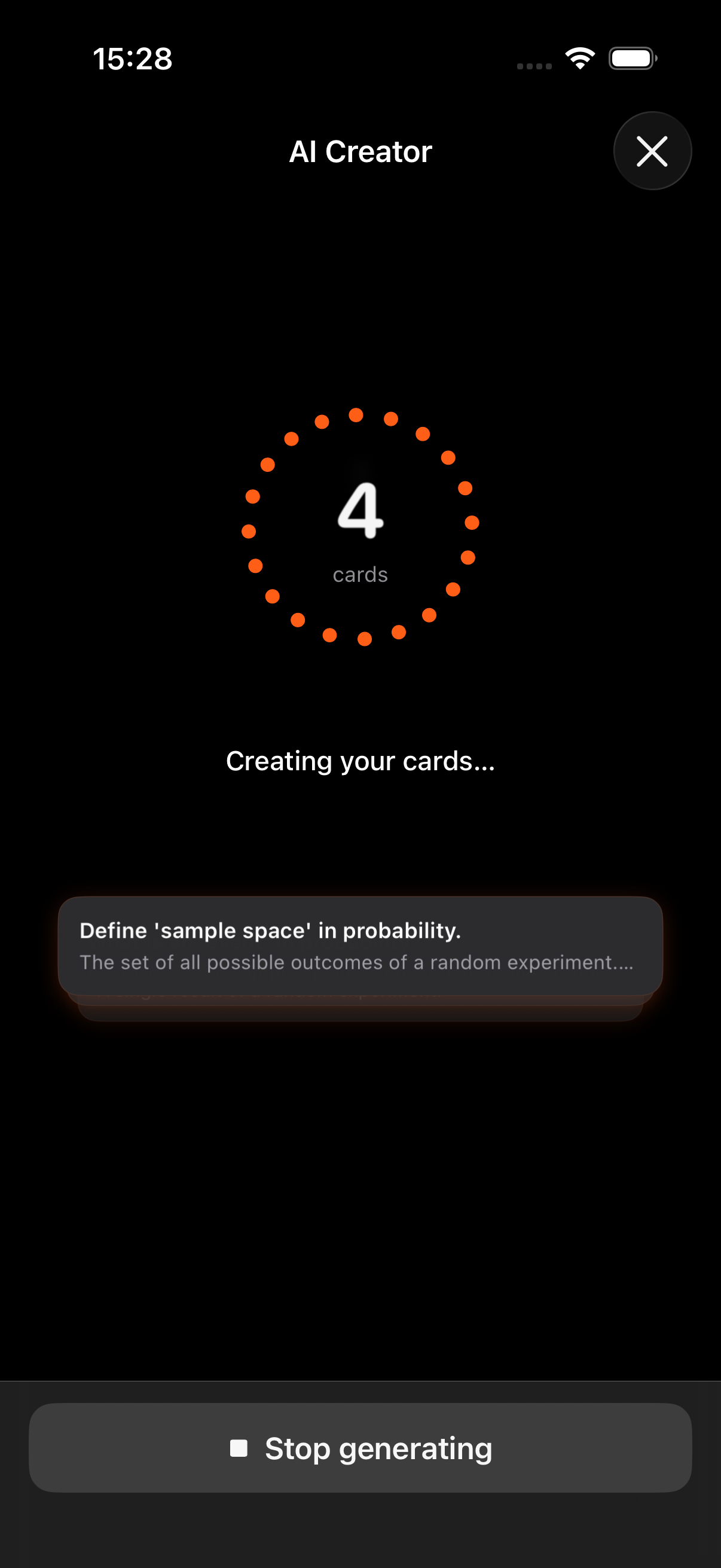 AI card generation in progress