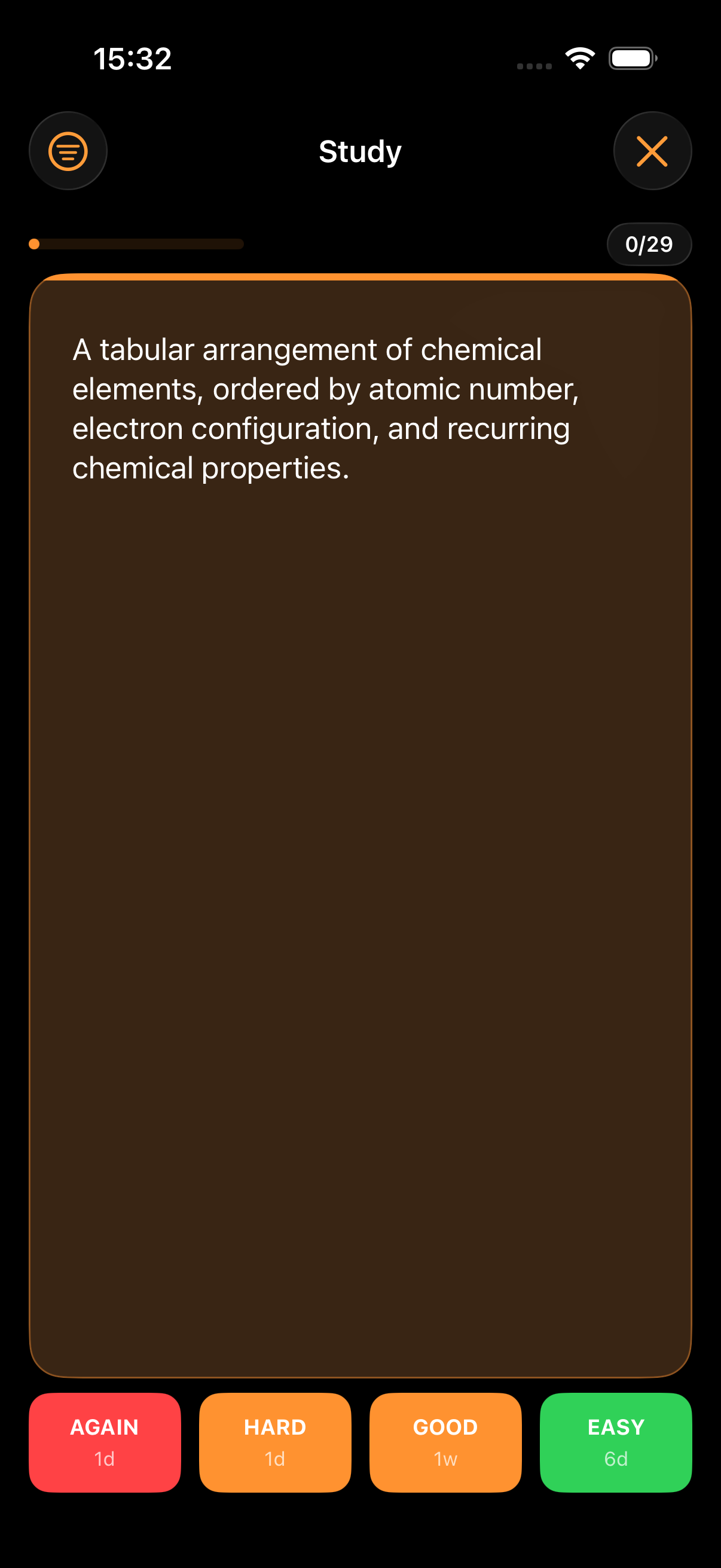 Spaced repetition study session